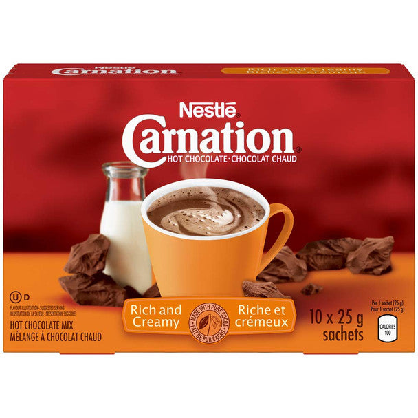 Nestle Carnation Hot Chocolate, Rich and Creamy, (10ct x 25g) sachets, .