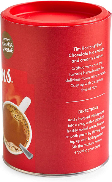 Tim Hortons Rich and Delicious Hot Chocolate - 500g/17.6oz Package Side Infromation