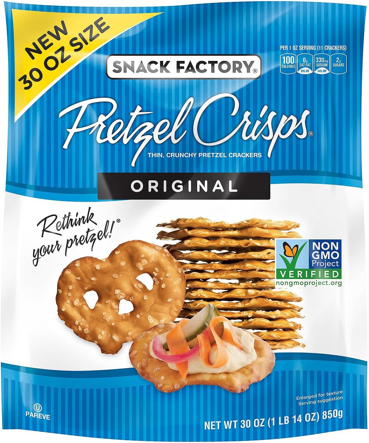 Snack Factory Pretzel Crisps Original, 30 Ounces