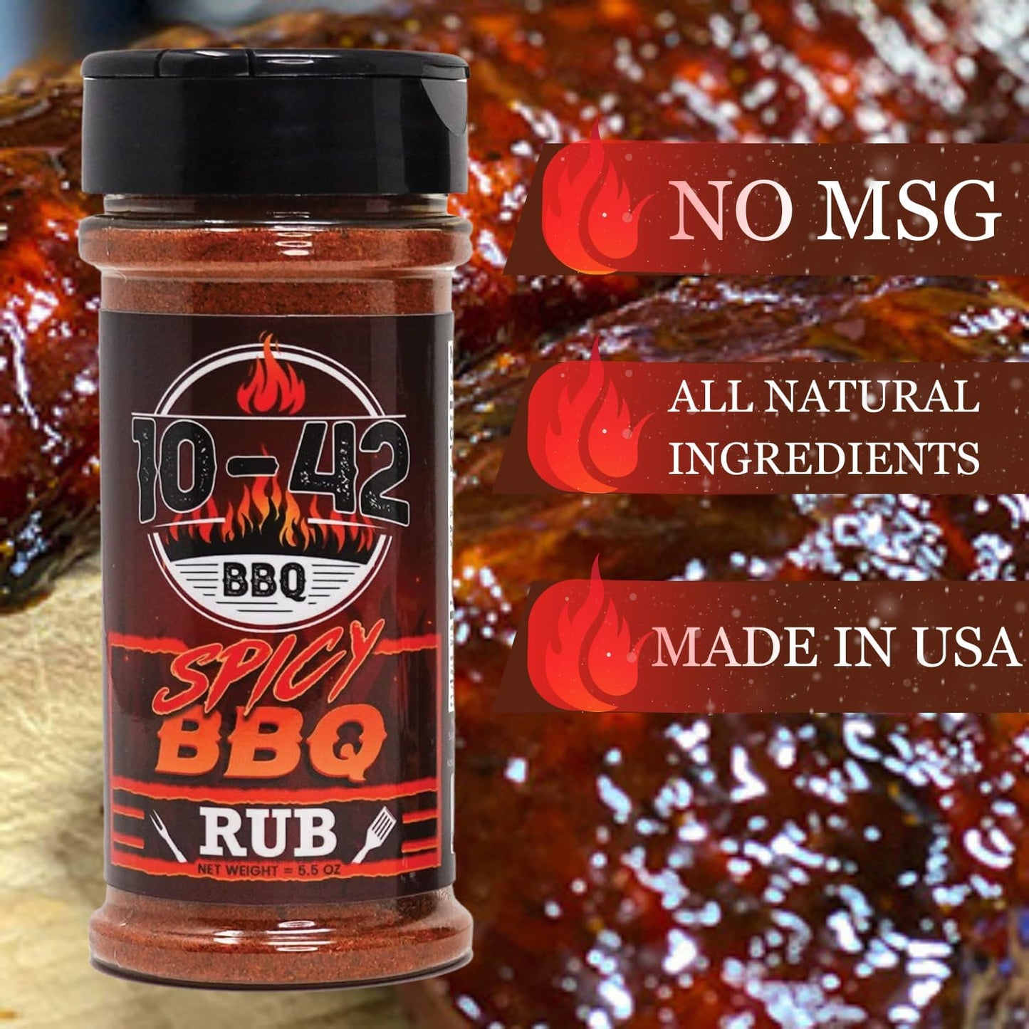 10-42 BBQ Spicy Seasoning Rub - All natural, Hot BBQ Rub | Meat Grilling Spice | Spicy Dry Rub | Steak and Beef Seasoning | Prime Rib, Butt, Brisket, Pulled Pork, Chicken & Turkey Rub| No MSG 5.5oz