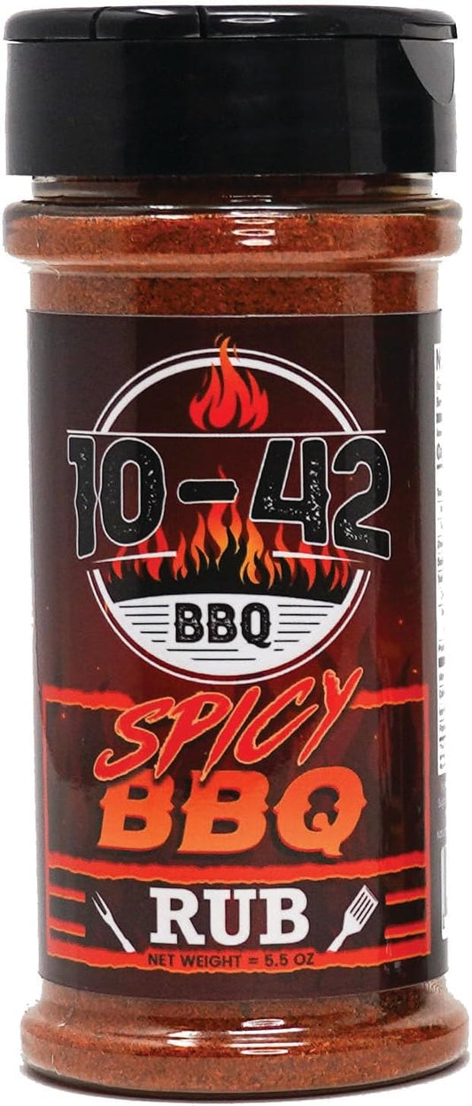 10-42 BBQ Spicy Seasoning Rub - All natural, Hot BBQ Rub | Meat Grilling Spice | Spicy Dry Rub | Steak and Beef Seasoning | Prime Rib, Butt, Brisket, Pulled Pork, Chicken & Turkey Rub| No MSG 5.5oz