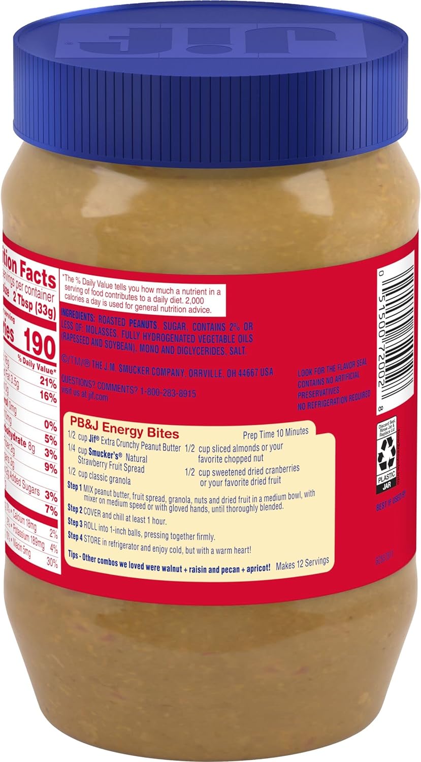 JIF Extra Crunchy Peanut Butter 40 oz Jar by JIF