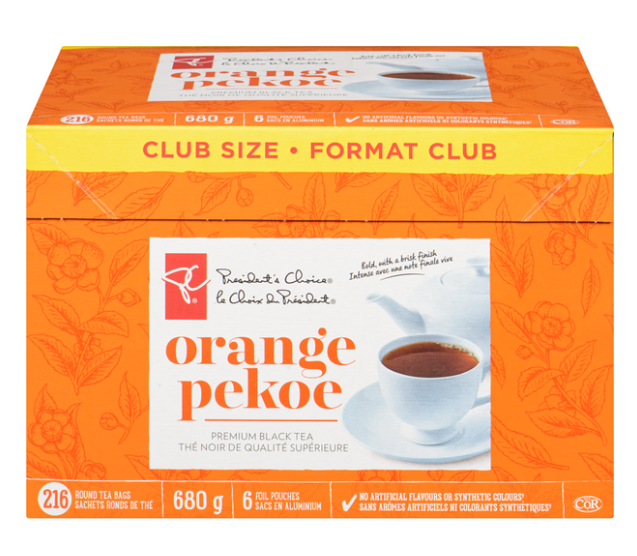 Presidents Choice Orange Pekoe Tea Club Pack 216ct .