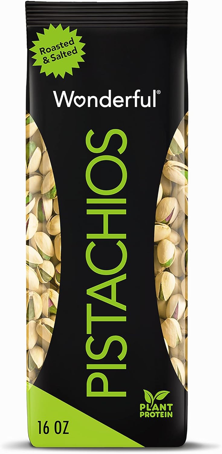 Wonderful Pistachios,16-Ounce Bag, Roasted and Salted.