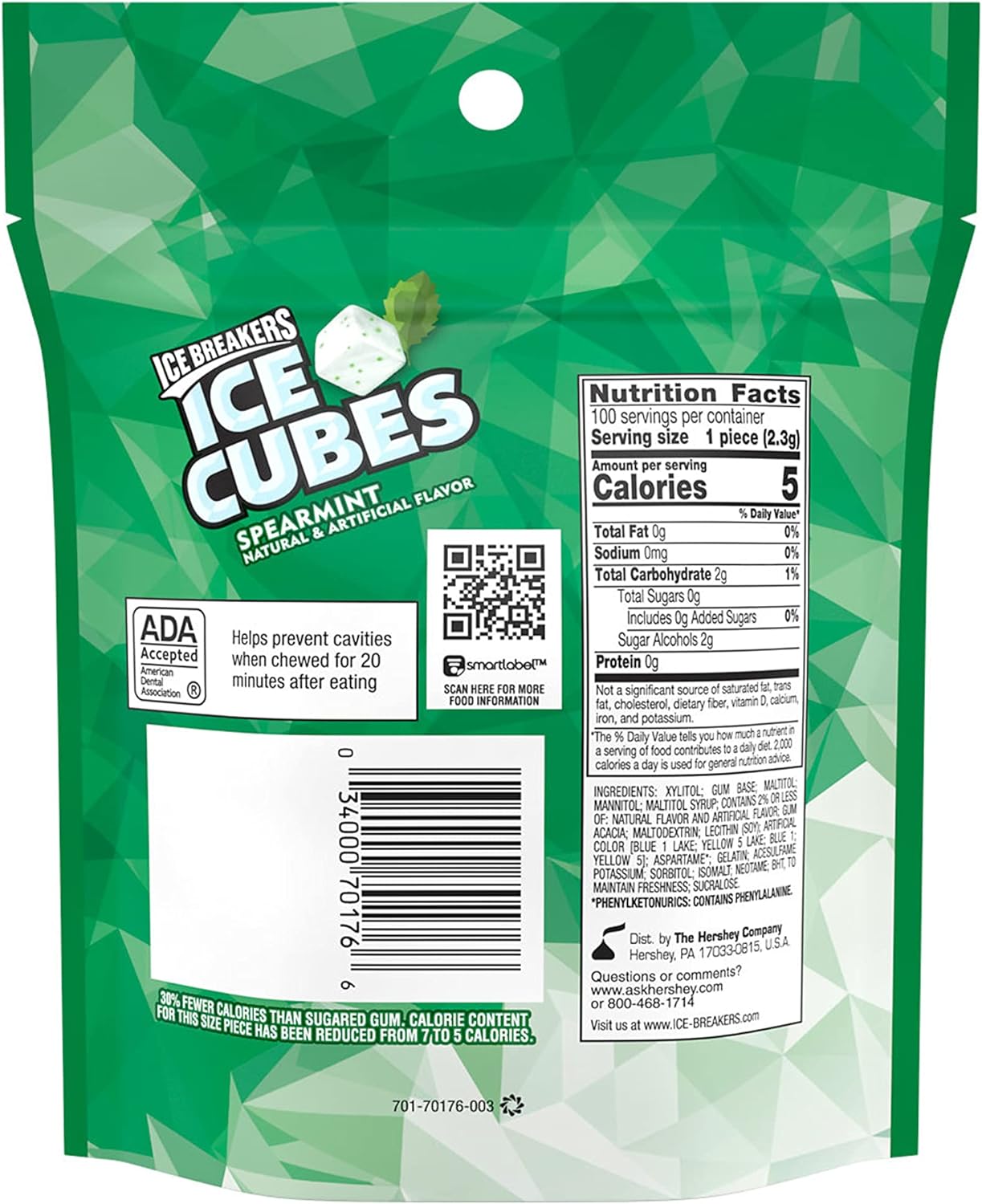 ICE BREAKERS ICE CUBES Sugar Free Gum (Spearmint, 8.11 Ounce)