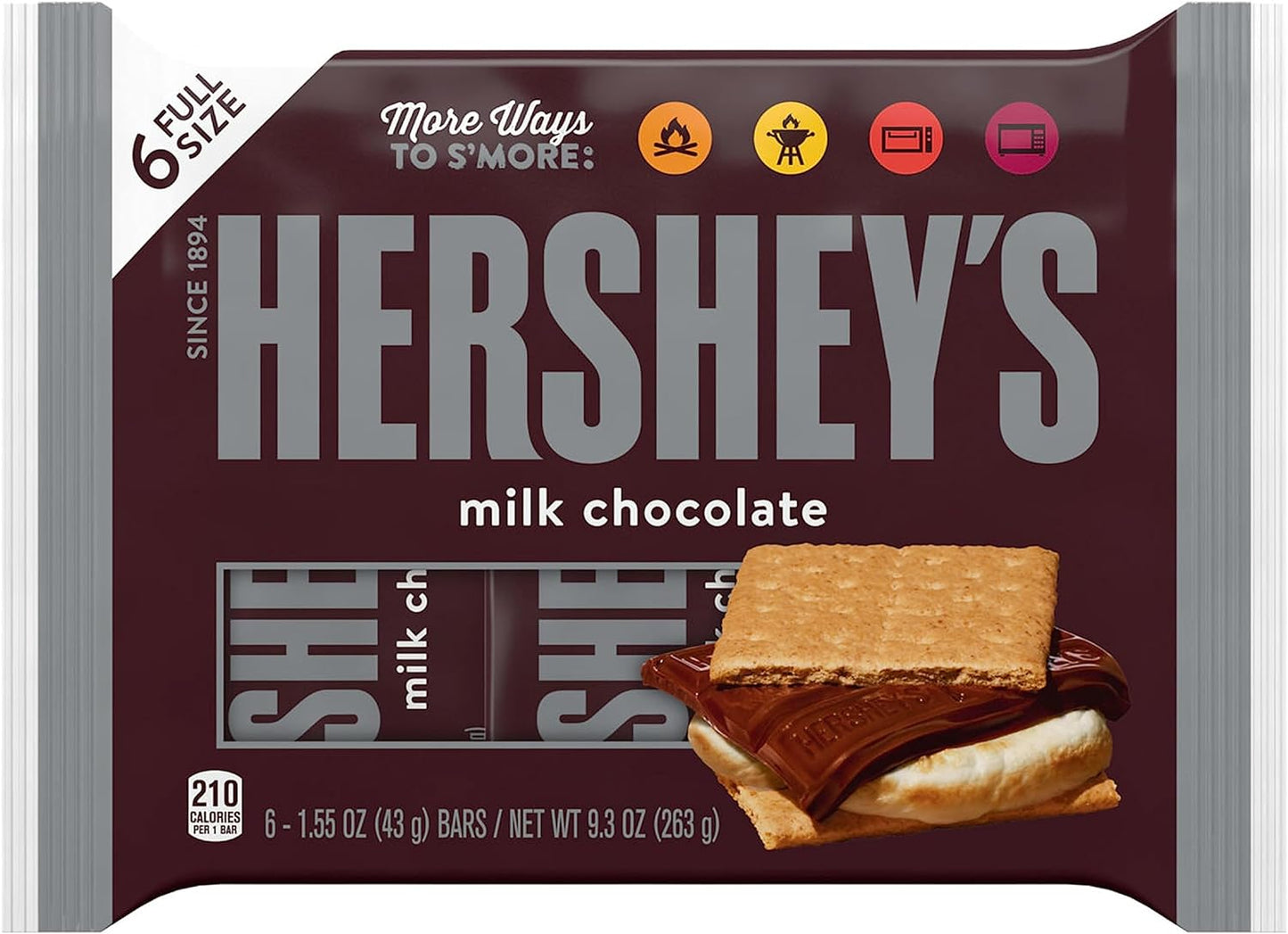 HERSHEY'S Chocolate Candy Bar, 1.55 Ounce (Count of 6)