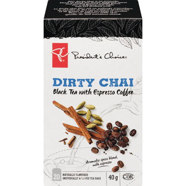 PC Dirty Chai Black Tea + Espresso Coffee, 20ct, 40g, .