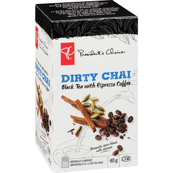 PC Dirty Chai Black Tea + Espresso Coffee, 20ct, 40g, .