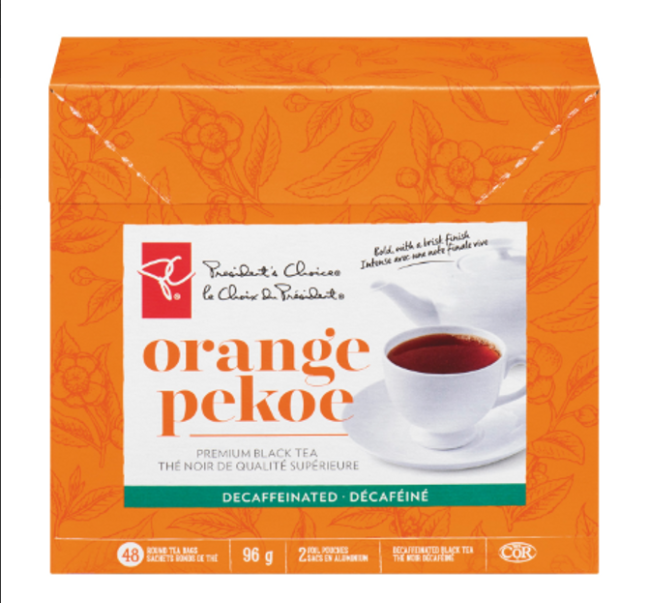 President's Choice, Orange Pekoe Decaffeinated Black Tea, 96g/3.4oz., 48ct, .