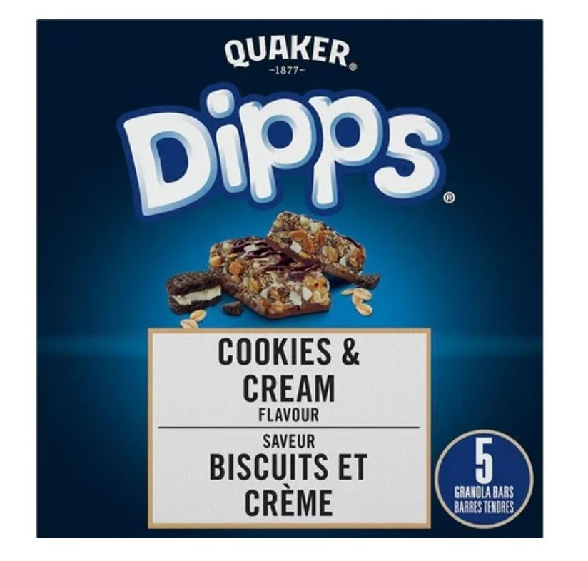 QUAKER Dipps Cookies & Cream Granola Bars, 150g/5.3 oz Box
