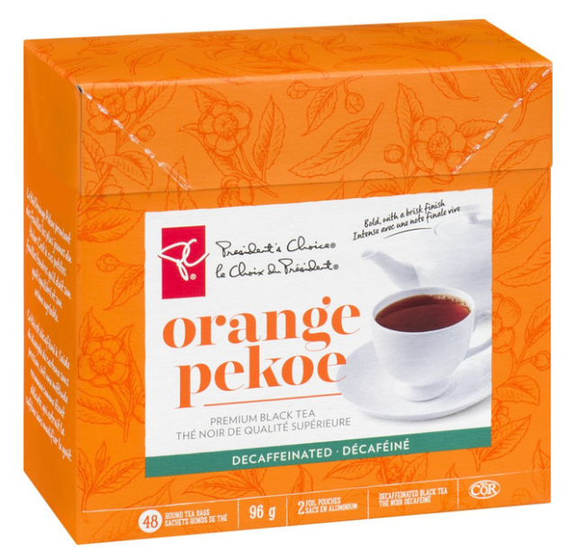 President's Choice, Orange Pekoe Decaffeinated Black Tea, 96g/3.4oz., 48ct, (3 Pack) .