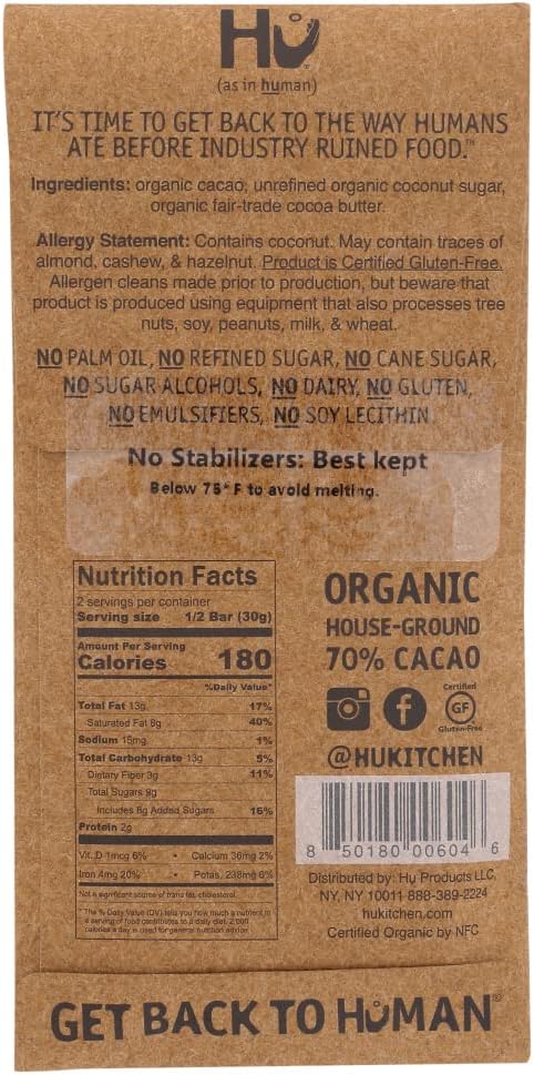 Hu Kitchen, Bar Chocolate Simple, 2.1 Ounce