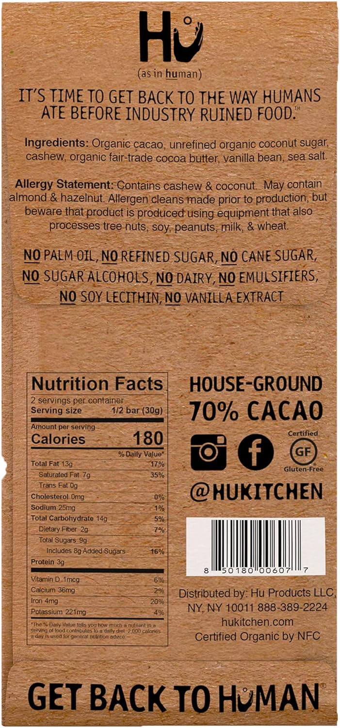 HU KITCHEN Cashew Vanilla Chocolate Bar, 2.1 OZ