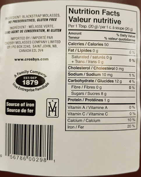 Crosbys Blackstrap Molasses - 5kg/11.02oz Nutritional Information