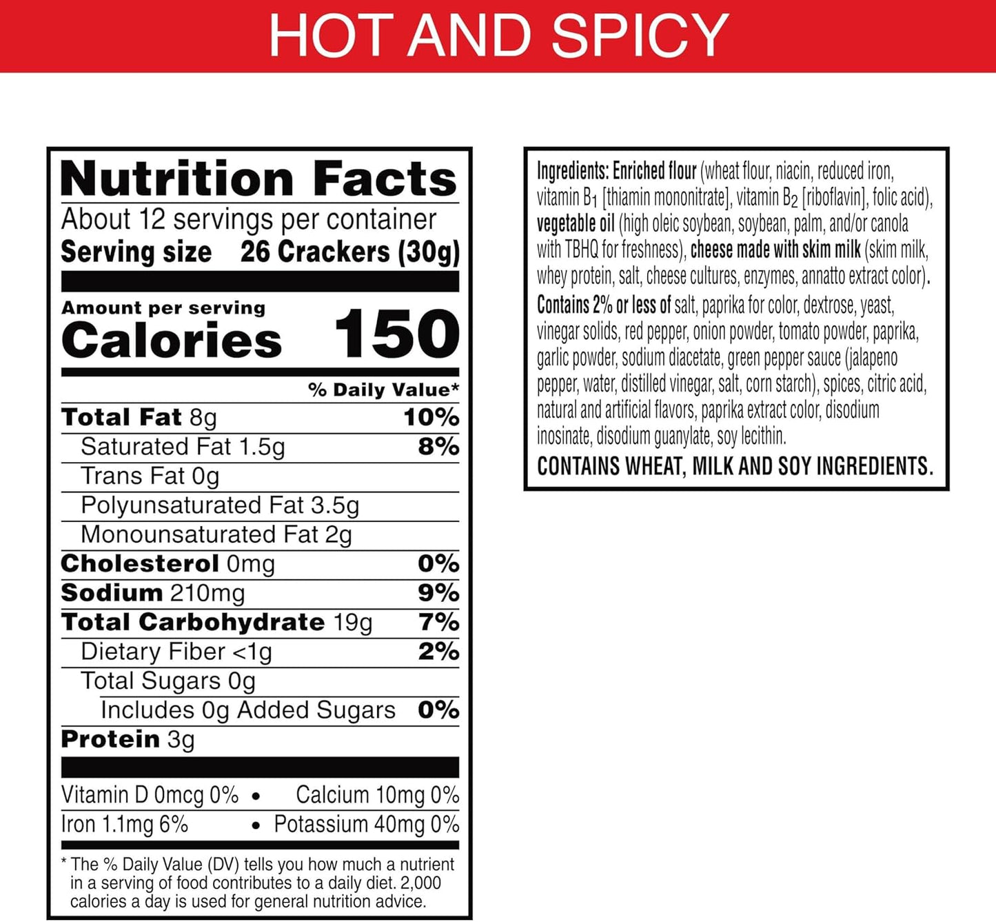 Cheez-It Hot & Spicy Baked Snack Crackers, 12.4 oz