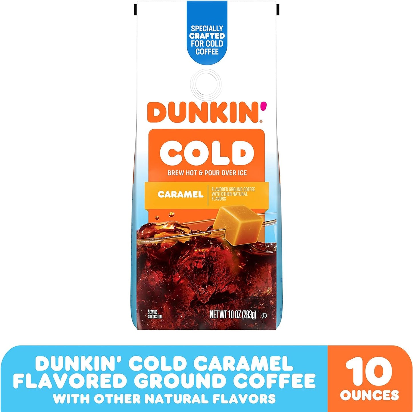 Dunkin Cold Caramel Flavored Ground Coffee, 10 oz. Bag