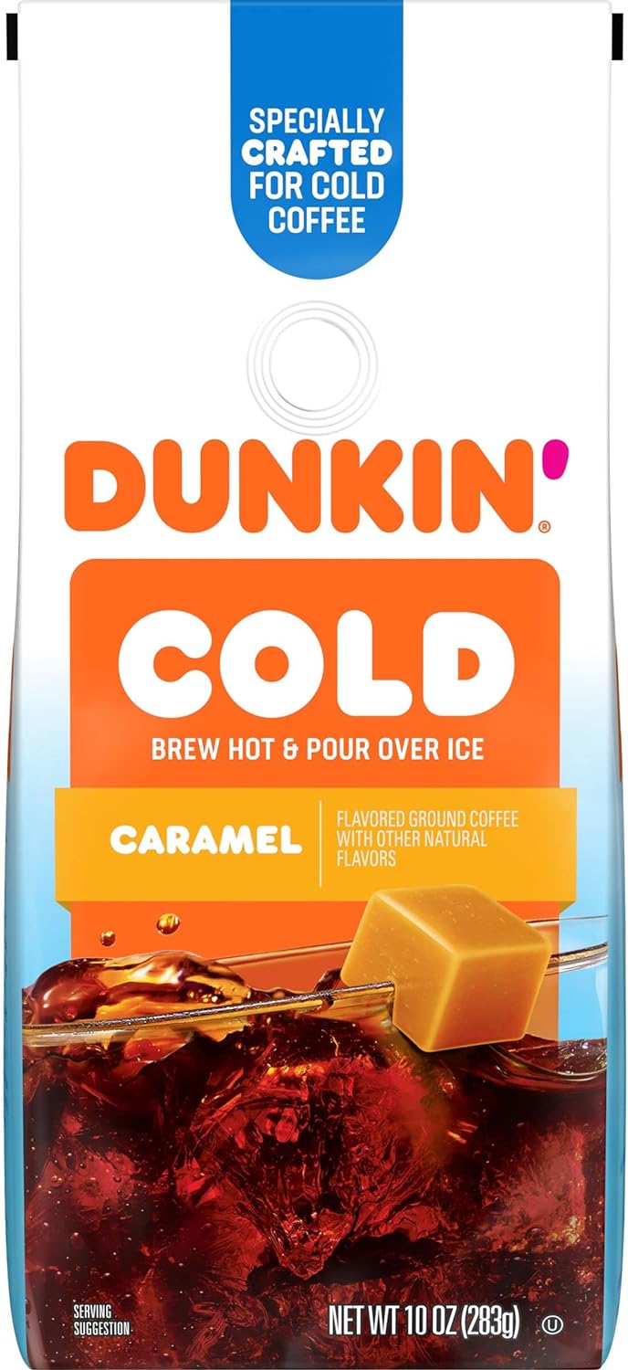 Dunkin Cold Caramel Flavored Ground Coffee, 10 oz. Bag