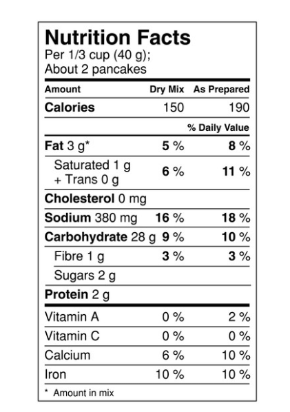 Original Bisquick Pancake & Baring Baking Mix 1kg/35.27oz Nutrition Facts