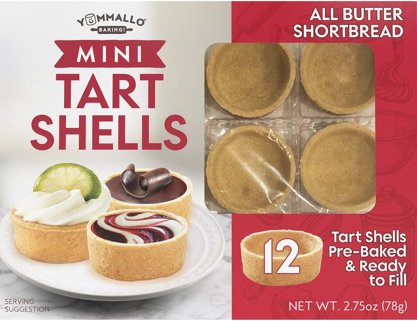 Yummallo Mini Shortbread Tart Shells, 12 count