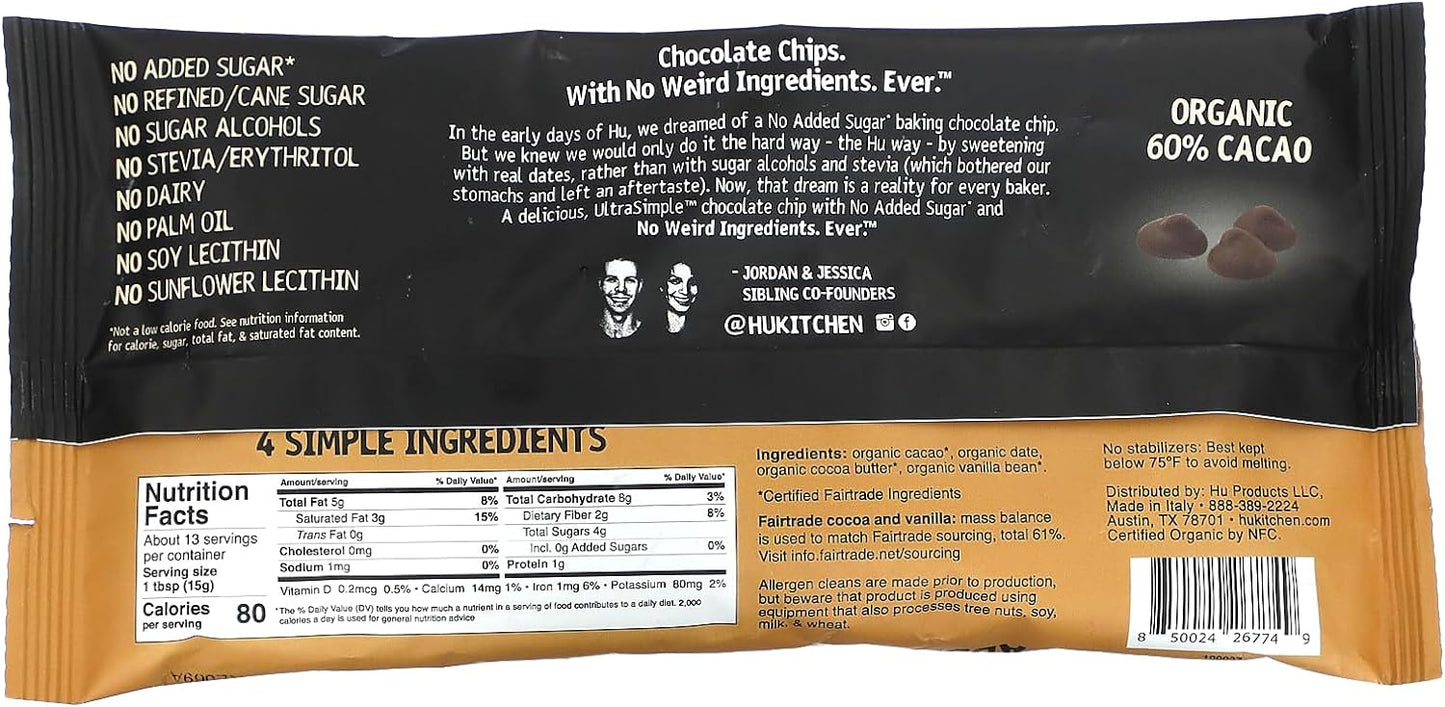 Hu Baking Chocolate Chips No Sugar Added Semi-Sweet - 7oz