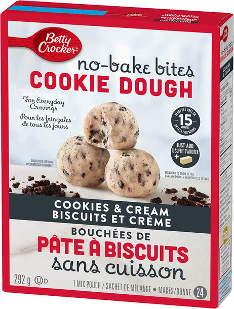 Betty Crocker No-Bake Cookie Dough Bites Mix, Cookies & Cream Flavor, 292g/10.2 oz. Box .