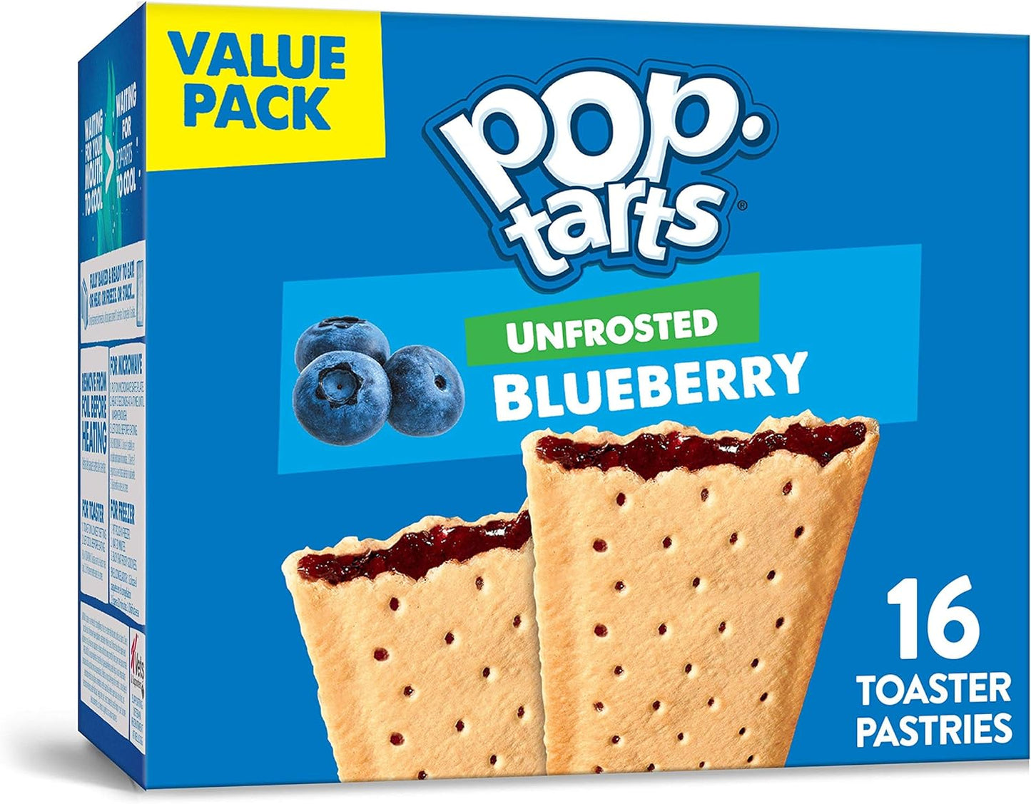 Kellogg's Pop-Tarts Unfrosted - Toaster Pastries Breakfast for Kids, 16 Count, 27 oz (Unfrosted Blueberry)