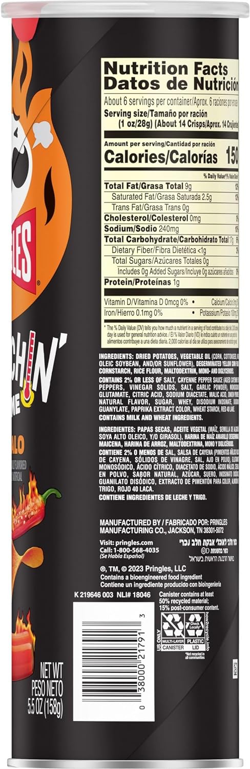 Pringles Scorchin' Buffalo Potato Crisps Chips, 5.5 oz