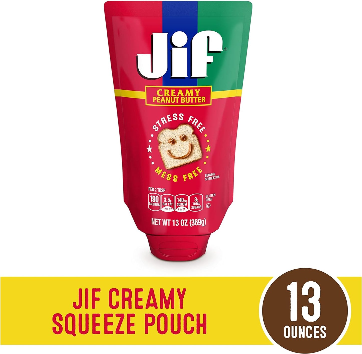 Jif Squeeze Creamy Peanut Butter, Portable Peanut Butter Pouch, 13 Oz