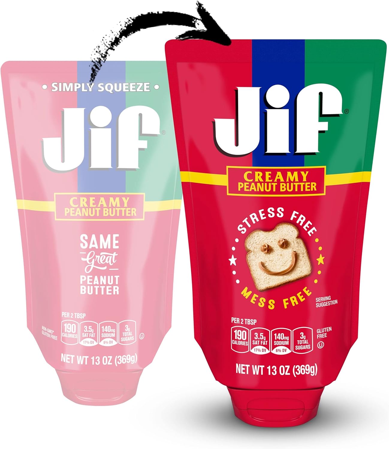 Jif Squeeze Creamy Peanut Butter, Portable Peanut Butter Pouch, 13 Oz