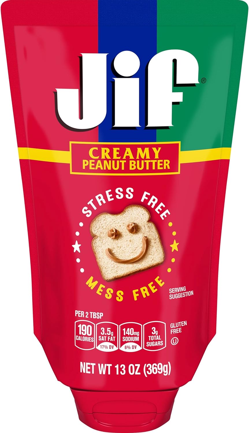 Jif Squeeze Creamy Peanut Butter, Portable Peanut Butter Pouch, 13 Oz