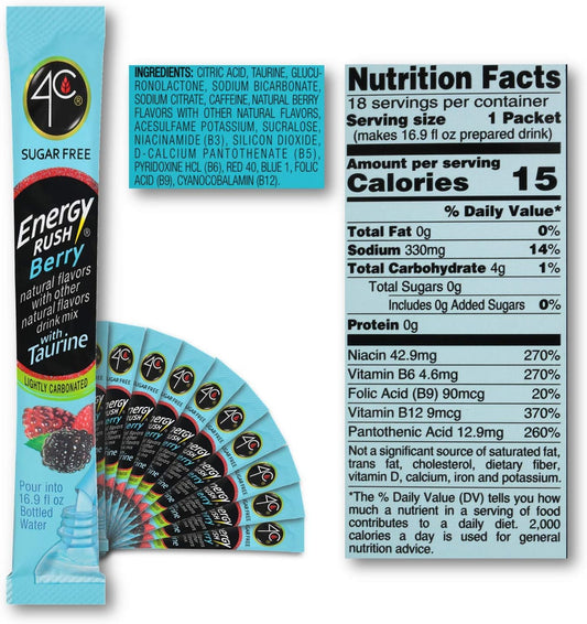 4C Totally Light 2 Go Energy Rush Berry, Sugar Free, 14-Count, Boxes (Pack of 3) Nutrition Facts