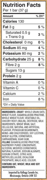 Kellogg's Nutri Grain Cereal Bars Raspberry 8 Bars - 295g/10.4oz Nutrition Facts