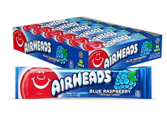 Buy Airheads Candy Bars Blue Raspberry 0.55 Ounce (Pack of 36)