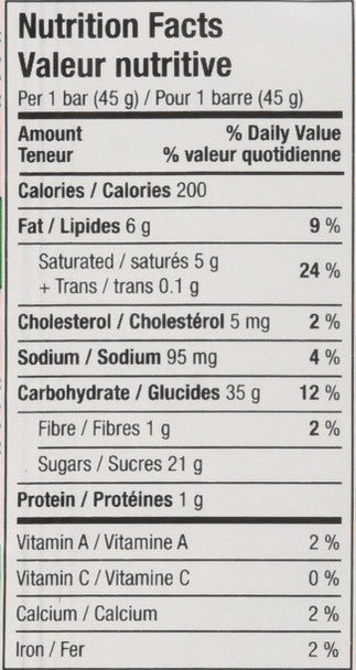 Nestle Mackintosh Toffee Bars 12pk of 45g Bars Nutritional Information