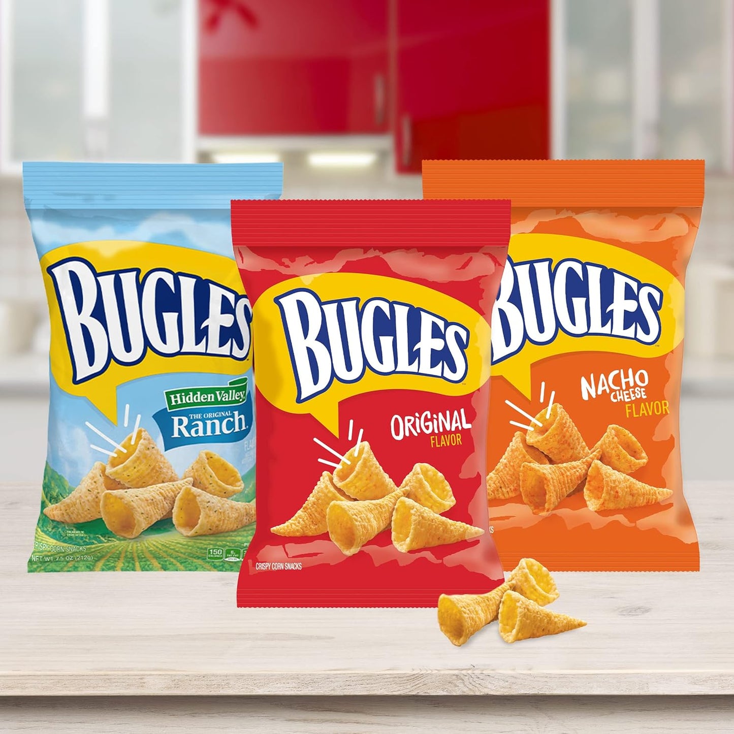 Bugles Crispy Corn Snacks, Nacho Cheese, Family Size Snack Bag, 411g