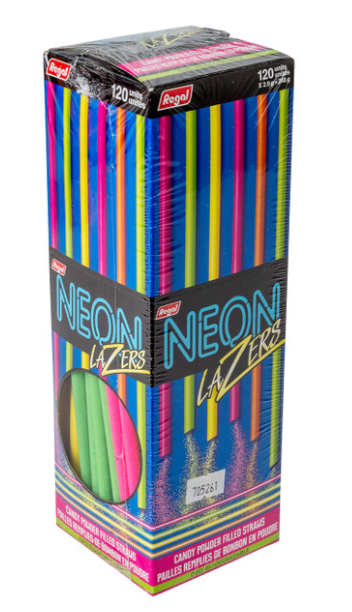 Neon Lazers Candy Powder Filled Straws, 120ct Box., .