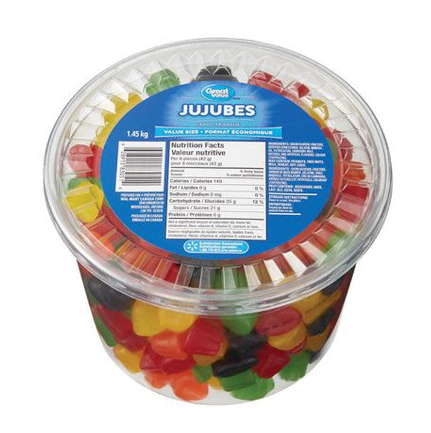 Great Value, 1.45kg/3.2lbs, Tub of Gummy Jujubes .