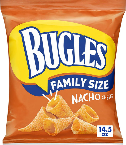 Bugles Crispy Corn Snacks, Nacho Cheese, Family Size Snack Bag, 411g