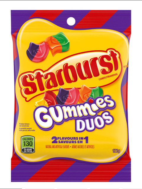 Starburst Duos Gummies Candies, Fruit Flavoured, Bag,164g/5.8oz, .