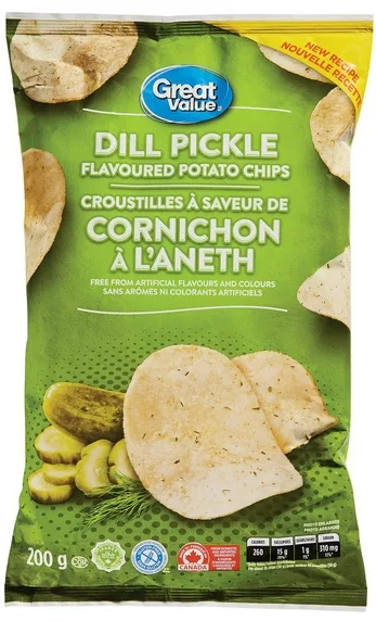 Great Value Dill Pickle Flavoured Potato Chips, 200 g