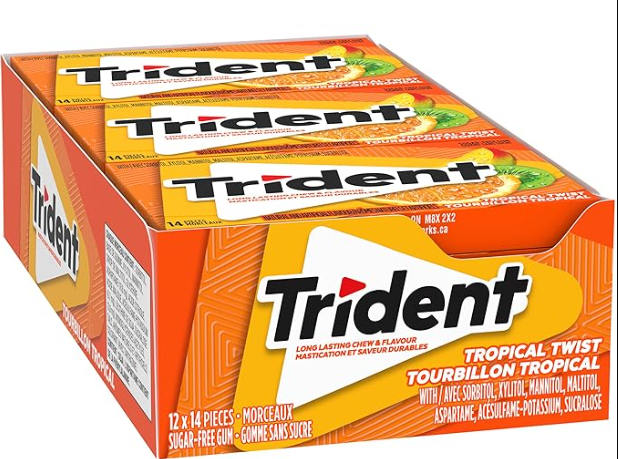 Trident Sugar Free Tropical Twist Gum Superpak, 12 Pack (14 Pieces Each) {Imported from Canada}