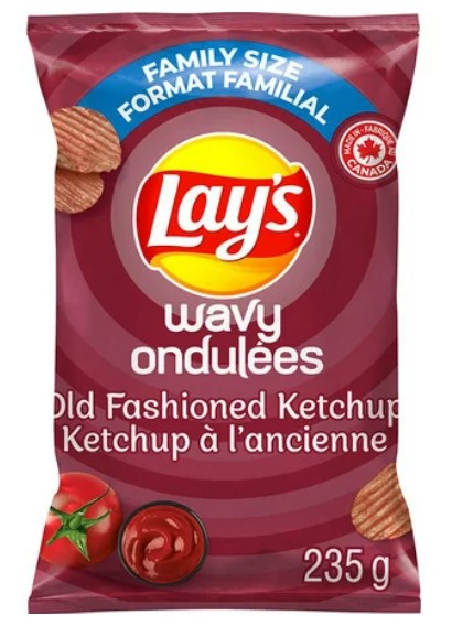Wavy Lay's Old Fashioned Ketchup flavoured potato chips