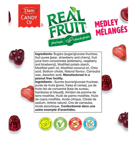 Dare RealFruit Gummies Medley - 180g Ingredients List