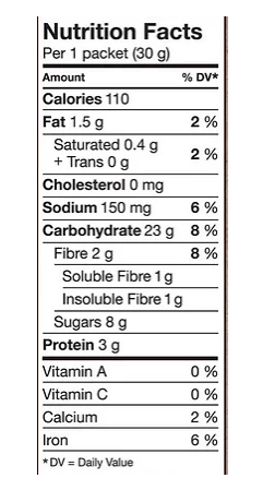 Quaker Peaches & Cream Instant Oatmeal - 264g Nutrition Facts