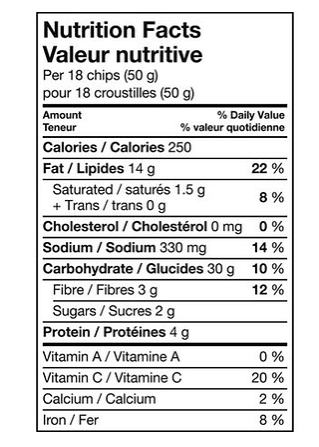 Ruffles Double Crunch Jalapeño Cheddar Potato Chips - 180g Nutritional Information