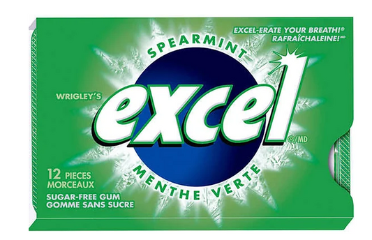 Excel Sugar-Free Gum, Spearmint - 12x12 - .62lb(281g)
