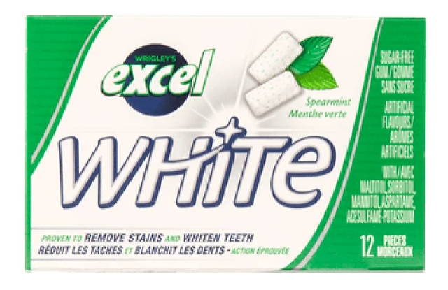 Excel White Sugar-Free Gum, Spearmint - 12x12 - .57lb(259g)