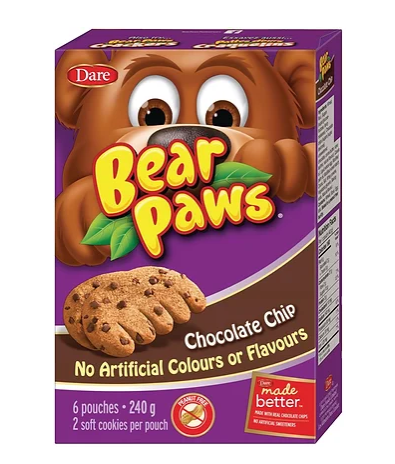 Dare Bear Paws Chocolate Chip Cookies 6 Pouches - 240g