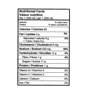 Mott's Clamato Juice Original - 945g Nutritional Information