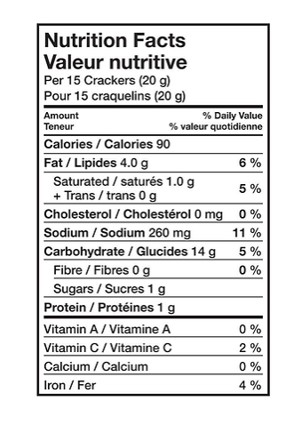 Crispers Salt & Vinegar - 145g Nutritional Information